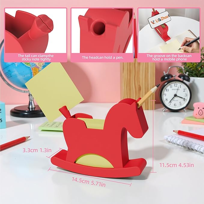 Li&Zhao Horse Sticky Note Holder - Cute Post It Note Dispenser Memo Dispenser Pen Holder Sticky Note Dispenser Post It Note Holder Notepad Holder for Desk School Office(Red)