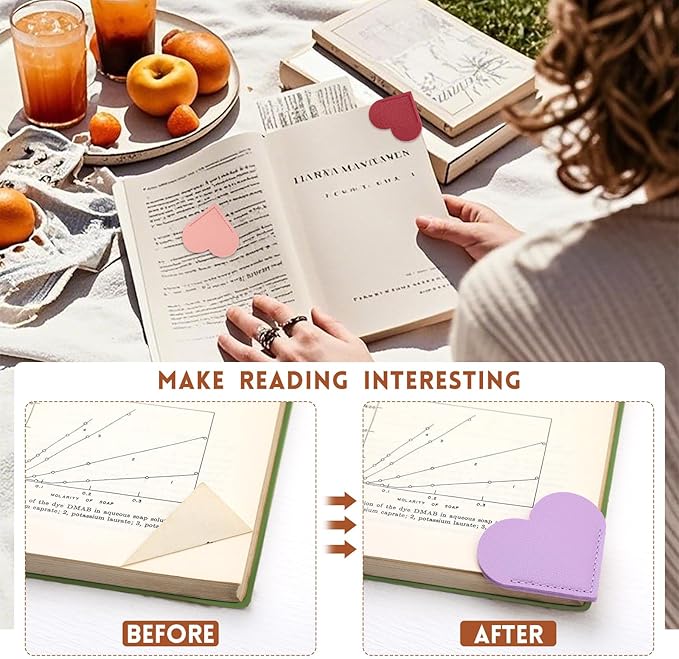 18 Pcs Leather Heart Bookmarks, Cute Heart Bookmark Corner, Bookmarks for Women, Book Marks for Teachers Students School Office Home Supplies