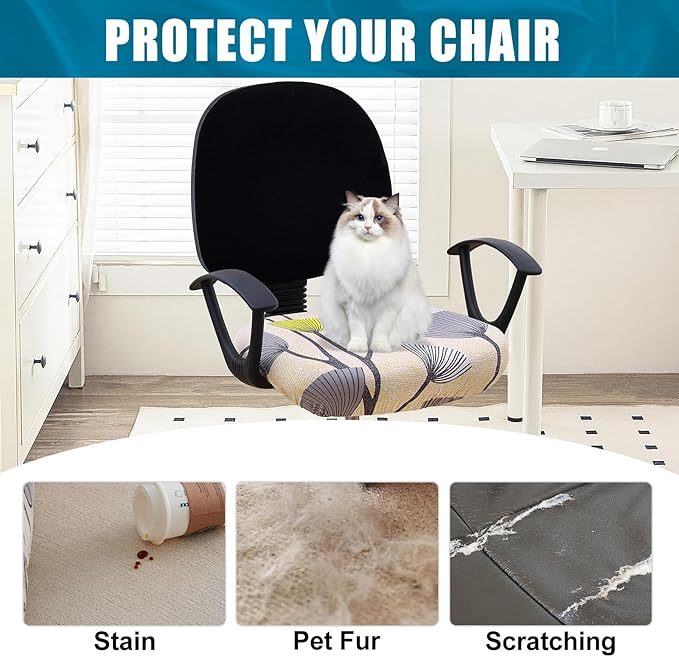 Smiry Printed Office Computer Chair Seat Covers, Stretch Fit Universal Desk Rotating Chair Cover Washable Removable Seat Cushion Protectors - Yellow and Grey