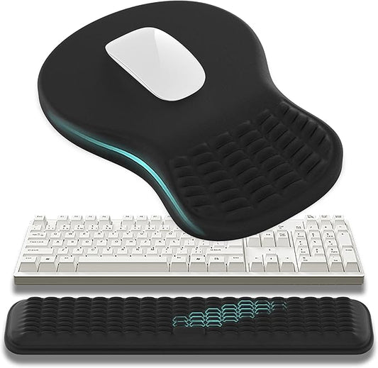 MEKASS Ergonomic Mouse Pad and Keyboard Wrist Rest Set, Super Soft Memory Foam Desk Wrist Support for Computer Keyboard, Non-Slip Arm Palm Rests Cushion for Typing Gaming Office Laptop Mac (Black)
