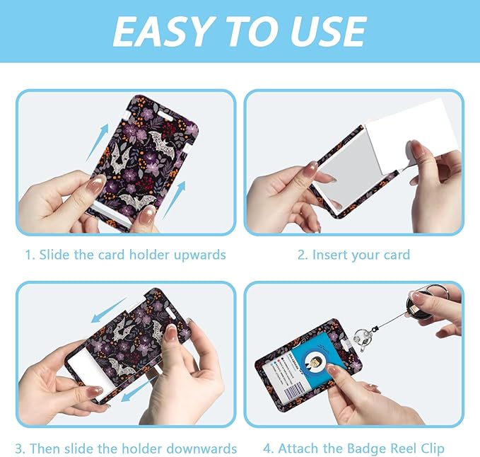 Gctriki Goth Lanyards for ID Badges, Bat Flower id Holder with Lanyard, Retractable Badge Reel Clip Keychain Name Tag Protector for Women Teacher Nurse Doctor Student Worker Office Supplies