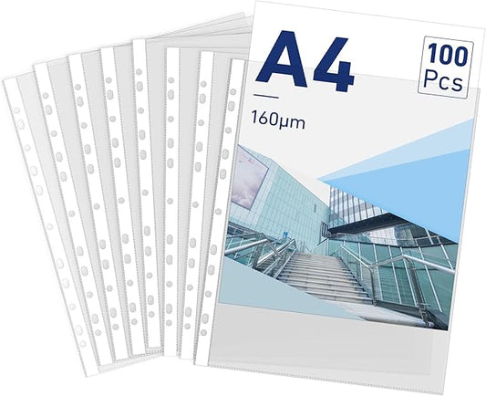 Clear Sheet Protectors 11.89 x 9.17in,100 A4 Punched Pocket,Heavy Duty Binder Sleeves 11-Hole Plastic Page Protectors Sheet Top Loaded for 2/3/4 Ring Binder Fits Standard A4 Paper for Home,Office