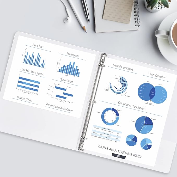 0.5-inch 3-Ring Binder with 2 Interior Pockets, 0.5'' Basic Binders Holds US Letter Size 8.5'' x 11''for Office/Home/Back to School, 6 Pack (White)