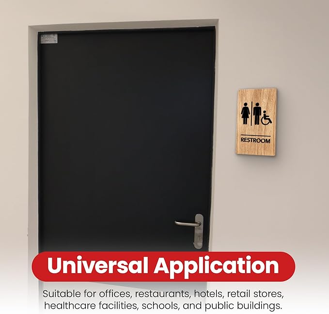 Promot Unisex Handicap Bathroom Sign – ADA Braille Restroom Sign for Business, Self-Adhesive, 9" x 6", Commercial Door Signage, Office Wall Decor - Oak