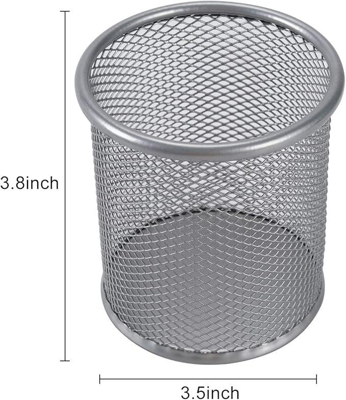 EasyPAG Round Mesh Pencil Holder 2 Pack Pen Holders Desk Pen Cups Organizer for Home, School Office, Silver