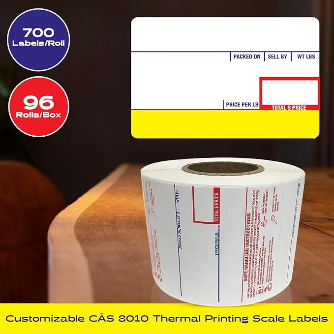 CEPRICO - Customizable CĀS Scale Labels - 96 Rolls of Thermal UPC Printing Scale Labels – Compatible with CĀS LST-8010 | Ideal for Supermarkets, Retailers and Grocery Stores