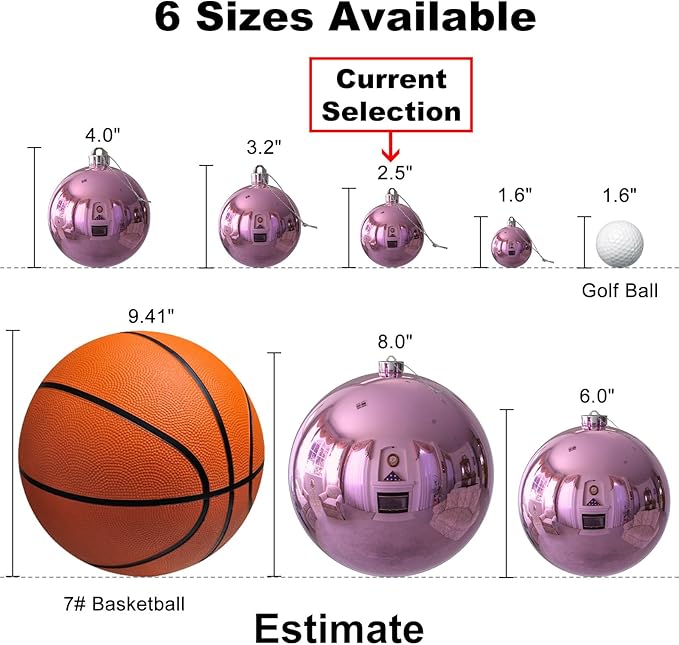 Bubblegun Pink 2.5" Christmas Balls Christmas Tree Decoration Ornaments Shatterproof Hanging Balls for Birthday Halloween Holiday Wedding Decorations Set of 18pcs