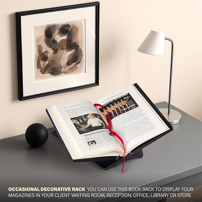 Solid Wood Book Stand for Reading and Display, Foldable Book Holder for Cookbooks, Art Books, Bibles, Magazines – Open Book Stand for Kitchen, The Front Stopper Helps Prevent Books from Sliding.