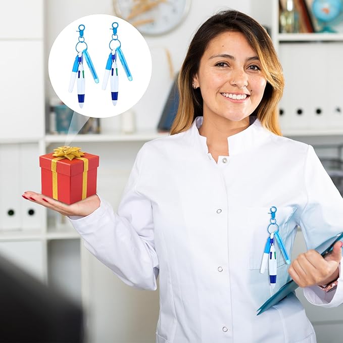 Sherr 25 Sets Retractable Nurse Pens with Mini Highlighter Permanent Marker Keychain Clip Badge Reel Pen Accessories for Nursing Students Medical Staff Office Stocking Stuffer Gift(Blue)