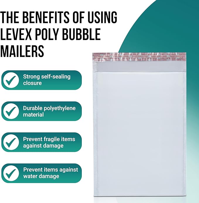 Levex - #00 5" x 10" [100 Pack] Poly Bubble Mailers, Padded Envelope Mailers, Packing Envelope & Mailing Bags for Shipping