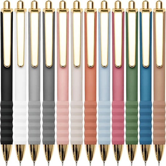 Linbsunne Ballpoint Pens Black Medium Point 1mm Pen with Super Soft Grip Ball Point Pen for Men Women Retractable Pens (Style2, 12-Count)