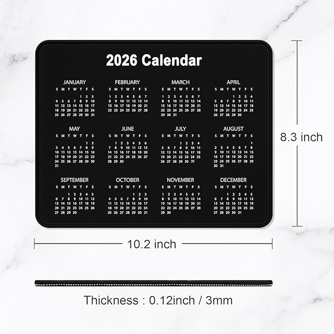 2026 Calendar Mouse Pad, Square New Year 2026 Mousepad 10.2 x 8.3 Inch, Stitched Edge Anti-Slip Waterproof Rubber Computer Mat for Office, Gaming, Laptop, New Year Office Supplies Gift, Black
