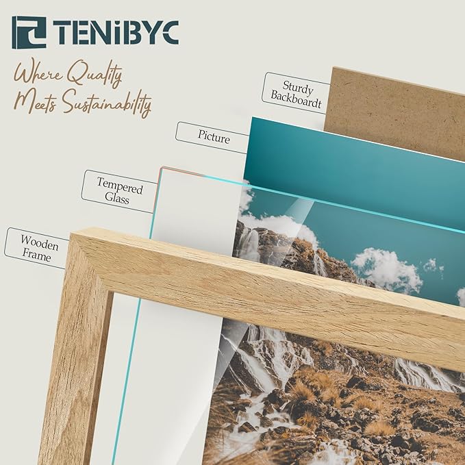 8.5x11 Picture Frame Set - 4 Pack, Natural Solid Wood, HD Tempered Glass, Elegant Wood Grain Photo Frame, Table or Wall Display