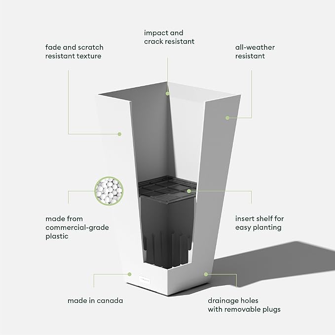 Veradek V-Resin Indoor/Outdoor Taper Planter (White, 26 inch - 2 Pack with 2 Saucer Trays)