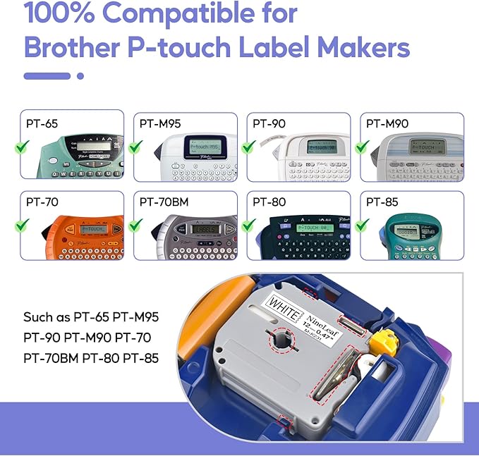 NineLeaf 4 Pack Compatible for Brother P-Touch M Tape M-K231 M-K231S MK231 M231 12mm 0.47'' Black on White Label Tape for PT-70BBVP PT-70BMH PT-70HK PT-70HOL PT-70HOT Label Maker