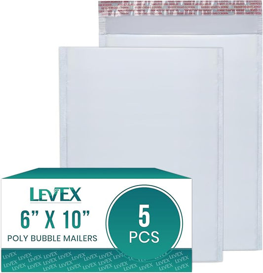 Levex - #0 6" x 10" [5 Pack] Poly Bubble Mailers, Padded Envelope Mailers, Packing Envelope & Mailing Bags for Shipping