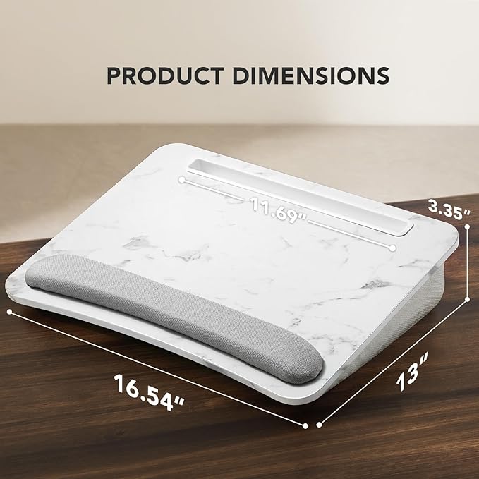 HUANUO Lap Laptop Desk - Portable Lap Desk with Pillow Cushion, Fits up to 15.6 inch Laptop, with Anti-Slip Strip & Storage Function for Home Office Students Use as Computer Stand - Marble