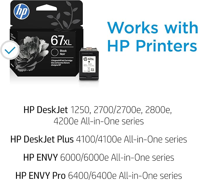 HP 67XL Black High-yield Ink Cartridge for HP Printers | Works with Printer Series: DeskJet 1255, 2700, 4100, ENVY 6000, 6400 Series | Eligible for Instant Ink | 3YM57AN