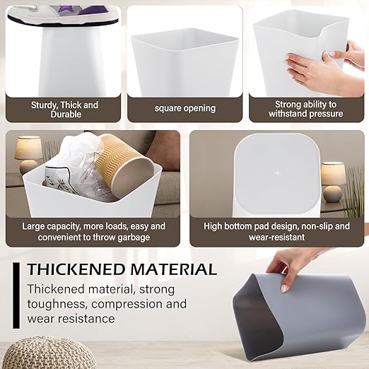 Hoolerry 9 Pieces Garbage Can 2 Gallon Small Trash Cans Bulk Bathroom Trash Bin Plastic Wastebasket Square for Bedroom Slim Bathroom Trashcan Small Container for Kitchen Office Home(Multicolor)