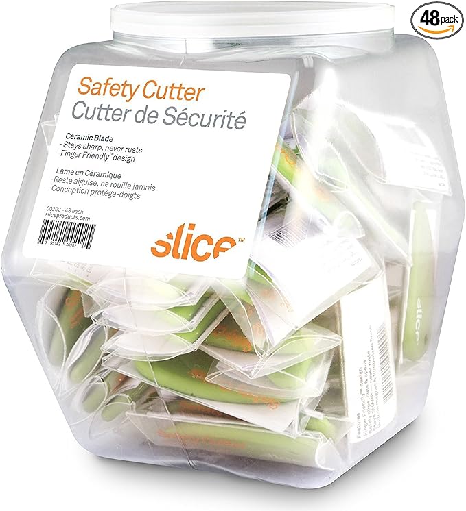 Slice Micro Safety Cutter | Safe Ceramic Box Cutter Lasting 11x Longer than Metal | Keychain Box Opener | 48 Pack