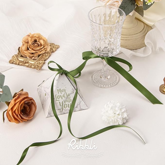 Ribbli Moss Green Satin Ribbon,Double Faced Satin 1/2 inch x Continuous 25 Yards,Use for Bows Bouquet,Gift Wrapping,Wedding Decoration,Floral Arrangement