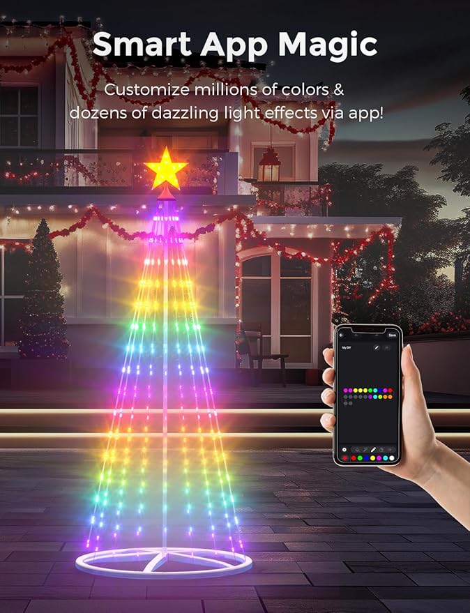 8ft Smart Lighted Christmas Cone Tree Outdoor, 16 Mil Color Changing, Music Sync, Timer, Group Control, RGB Led Christmas Decorations for Indoor Outdoor