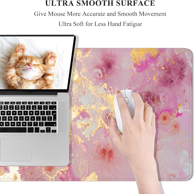 Desk Mat, 32" x 12" XXL Extended Large Gaming Mouse Pad, Desktop Decor Desk Pad, Cute Men Women Office Supplies and Accessories, XL Mouse Mat for Laptop & Keyboard, Pink Gold Marble