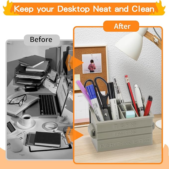 Dumpster Pencil Holder with Flame Light and Charging Port Dumpster Pen Holder Desk Accessories for Office Christmas Decor (Gray, 1P)