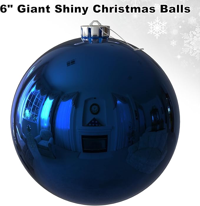 Navy Blue 6.0" Extra Large Christmas Balls - Christmas Tree Decoration Ornaments Shatterproof Hanging Shiny Balls for Birthday Holiday Wedding Decorations Set of 2pcs