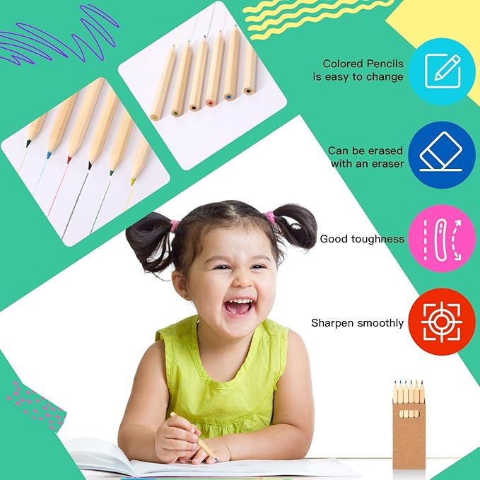 Faccito 200 Packs Mini Drawing Colored Pencils for Kids 3.5 Inch Portable Short Fat 6 Different color Pre Sharpened Pencils in Bulk for Children Painting Classroom School Supplies