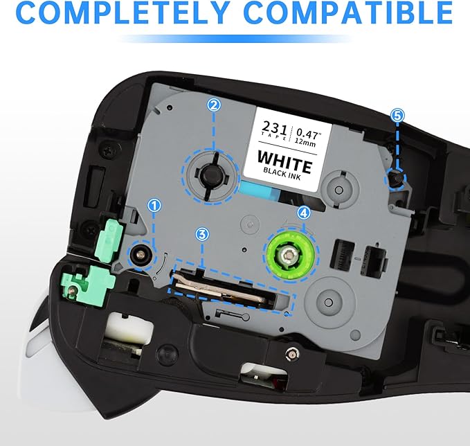 Unismar Tze 12mm 0.47 Laminated White Tape Compatible for Brother Label Maker Tape Work for Ptouch PT-D220 PTD210 PTH110 PTH100 PTD600 PTD200, Black on White 1/2'' x 26.2', 60 Pack