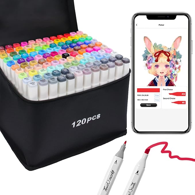 120 Colors Alcohol Markers, Art Markers for Artists with Coloring App, Dual Tip Marker for Adult Painting Sketching Drawing with Travel Case Great Gift Idea