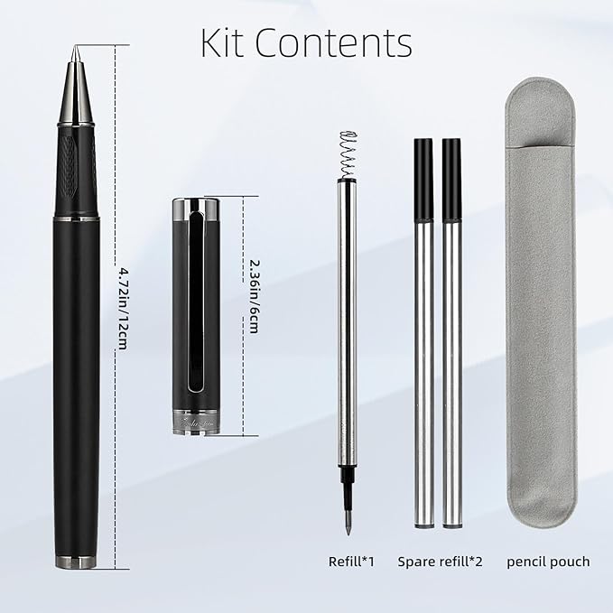 Stunning luxury pen fancy pens nice pens for men pure copper heavy feel Office Executive Pen Professional Smooth Writing Pens for journaling with Gift Case and 2 Refills (Black)