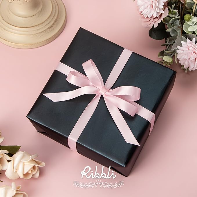 Ribbli Double Faced Light Pink Satin Ribbon,1/2” x Continuous 25 Yards,Use for Bows Bouquet,Gift Wrapping,Baby Shower,Floral Arrangement