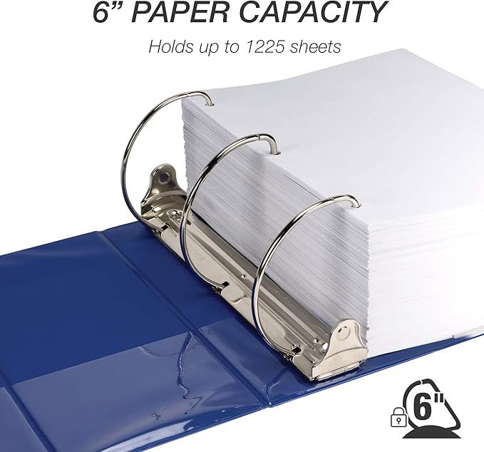 Samsill Durable 6 inch 3 Ring Binder, Made in USA, Locking D Ring FSC 100% Recycled Chipboard, Blue, 6 Pack