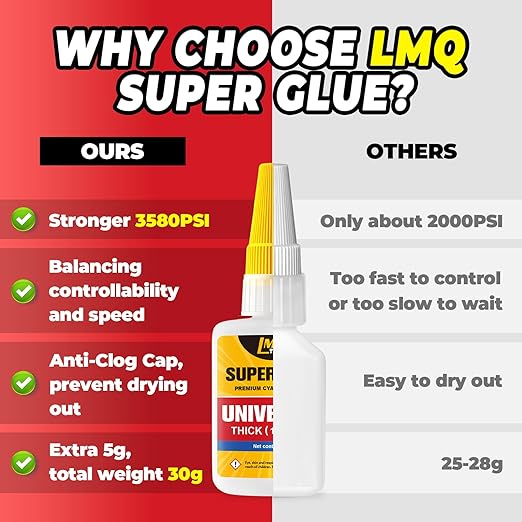 Super Glue Thick CA Glue Clear 60 Gram, Heavy Duty Superglue Instant Cyanoacrylate Adhesive for Plastic Ceramic Leather Metal Glass Wood Pla Shoe Sole Repair, Strong Oily Liquid Bonding
