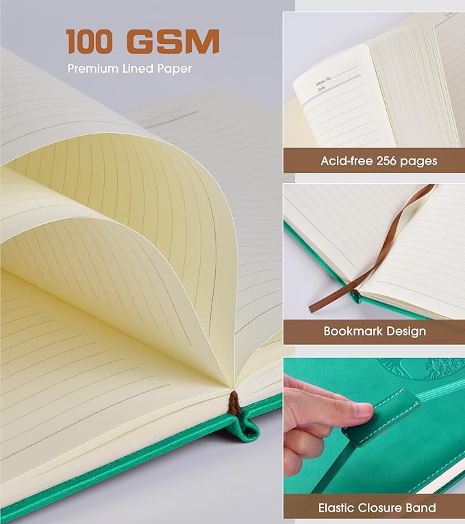 Lined Journal Notebook for Women Men,256 Pages B5 Large Hardcover Leather Journals for Writing,Travel,Business,Work,School,College Ruled Notebooks for Note Taking,Diary Notepad 7.8"×10.2"