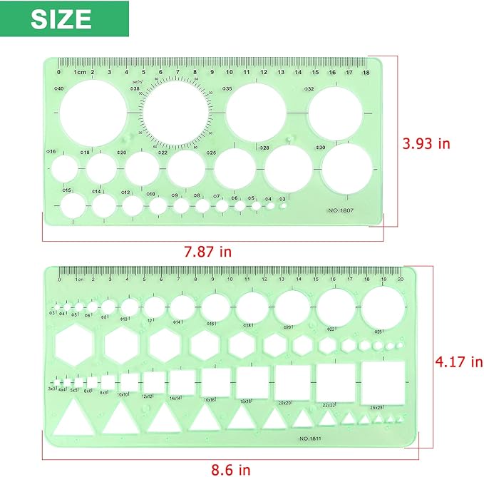 Tamaki Circle Template Measuring Geometry Ruler Geometric Drawings Stencils Rulers Scale Drafting Digital Drawing Set for Office and School Building Formwork Drawings Templates, 2 Pack