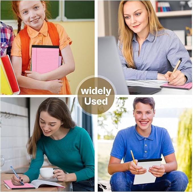 360 Sheets Pink Note Pads 5" x 8" Pack of 12 Small Legal Pads College Ruled Lined Paper with Micro-Perforated Writing Notebook 30 Sheets per Pad Small Notepad for School, Office & Home Supplies