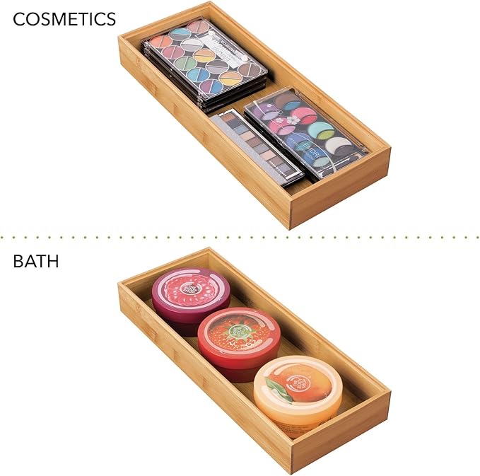 mDesign Wooden Bamboo Drawer Organizer - 15" Long Stackable Storage Box Tray for Kitchen Drawers/Cabinet - Utensil, Silverware, Spatula, and Flatware Holder - Echo Collection - 2 Pack, Natural Wood