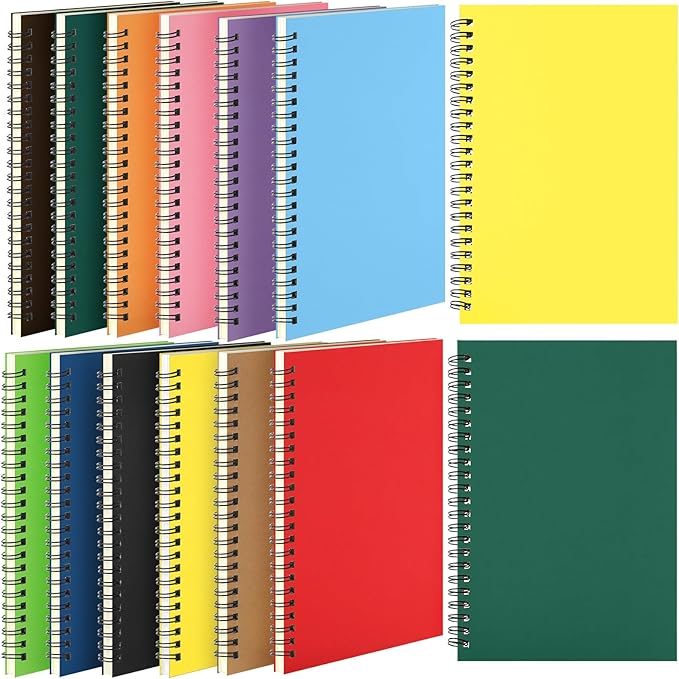 Leelosp 12 Pack Small Spiral Notebook 5 x 7 Inch Lined College Ruled Spiral Journal Wire Bound Notebook Kraft Cover, 120 Pages for Work Students Office Business (Rainbow)
