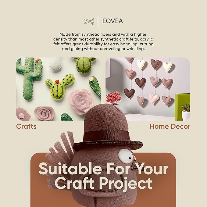 EOVEA | Acrylic Felt Fabric by The Yard - Non-Stiff, Soft Material - 72" Wide - 1.6mm Thick Felt Sheets for DIY Crafts, Sewing, Upholstery, Cushion, Padding(Camel, 2 Yards)