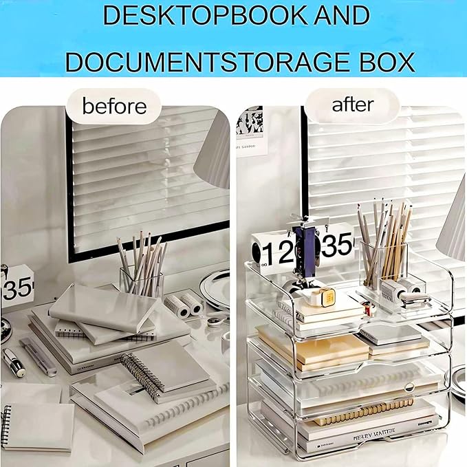 Large Capacity Desk Organizer, 4 Tier Paper Organizer, File Organizer for Desk, Stackable Paper Tray for Office, Home and School