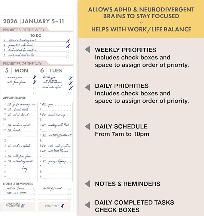 Essential PRO 2026 Daily, Weekly & Monthly Planner, 7"x9": 14 Months (Nov 2025 - Dec 2026) Monthly Tabs,Daily Tracking,Notes Pages,Storage Pocket,Bookmark w Sticky Notes (Rainbow Petals)