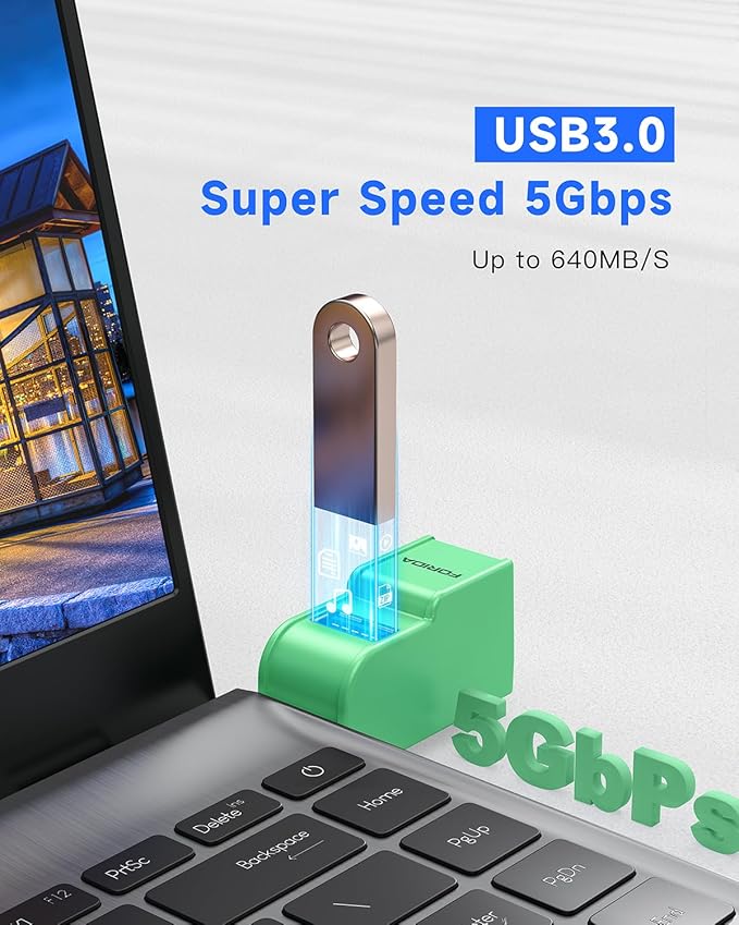 FORIDA 3 Ports USB 3.0 Adapter, USB Hub with 1 USB 3.0 and 2 USB 2.0 Ports, Portable USB Port Splitter for Keyboard, Mobile Hard Disk, U Disk, Camera, Mouse, etc (Green)