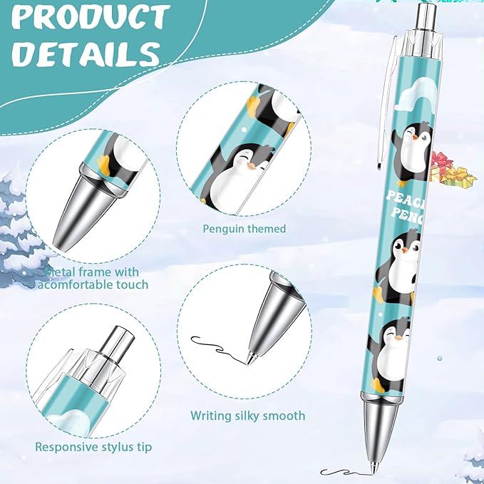 Penguin Ballpoint Pens Gifts - 24 Pcs Cartoon Penguin Pen Set Animal Retractable Smooth Writing Ballpoint Pen Christmas Winter Gift for Women Men Teacher Coworker Home Office School Supplies