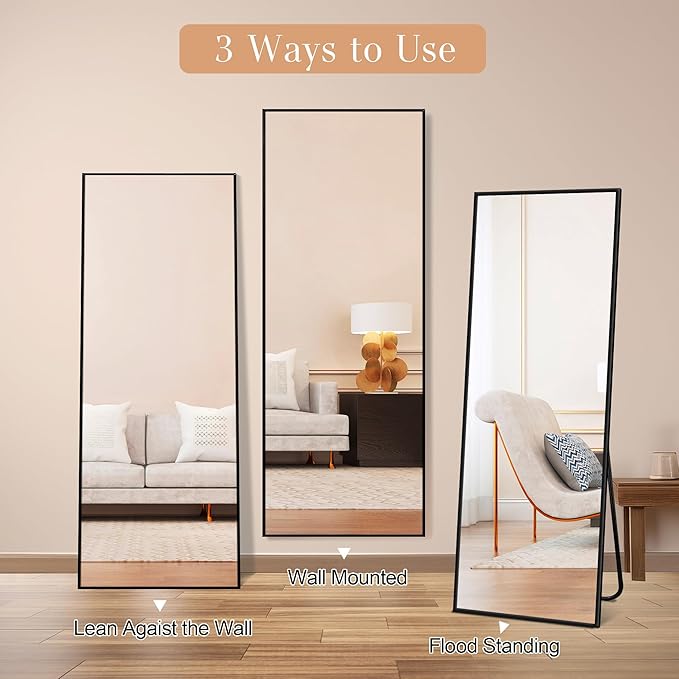 64"x21" Full Length Mirror Rectangle Body Dressing Floor Standing Mirrors for Bedroom & Cloakroom, Black
