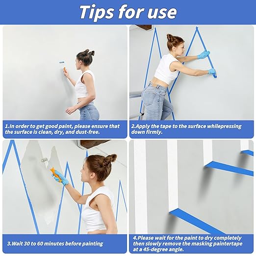4 Rolls Blue Painters Tape Bulk 4 inch x 60 Yards, Total 240 Yd, Painters Masking Tape No Residue Wall Painting Tape Artist Tape Trim Edge Finishing Tape for Wall Painting Decoration DIY Supplies