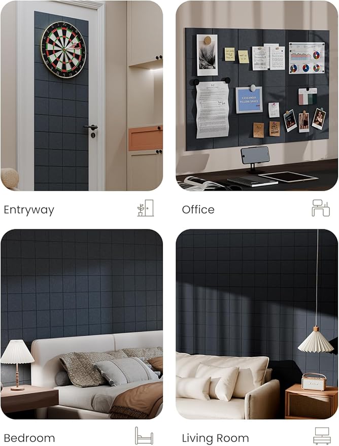 Bumusty Large Cork Board Alternative-36 x24 Felt Bulletin Board Tiles, with 30 Pushpins, 40 Adhesive Tabs, 6-Pack Slat Wall Paneling, Cork Boards for Office Push Pin Felt Board-Deep Charcoal Blue