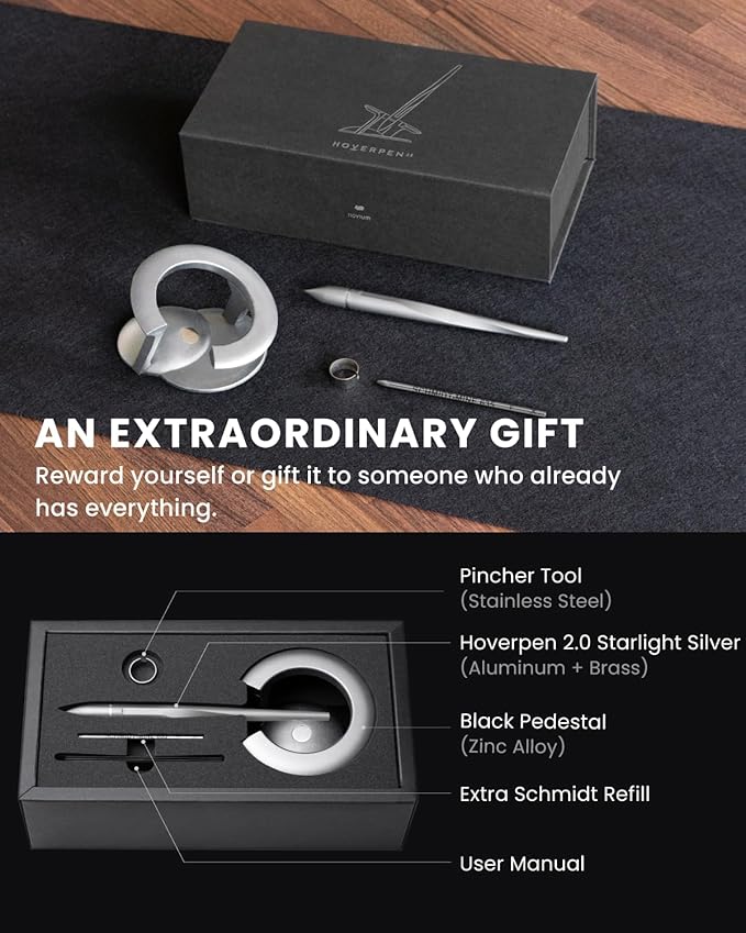 novium Hoverpen Interstellar - German-engineered Ballpoint Pen with Magnetic Features, Starlight Silver
